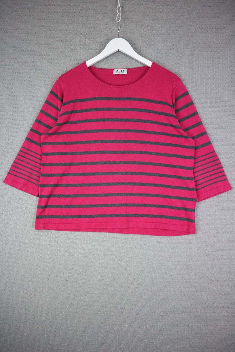 Carroll Reed Knit Pink Stripe Y2K Sweater Quarter Sleeve